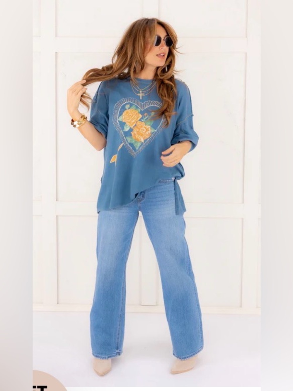 FREE PEOPLE × We The Free Love Rose Tee in navy combo size large - Picture 3 of 11